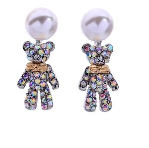 Rhinestone Crystal + Pearl Teddy Bear Earrings